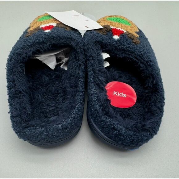 Slippers Kids 4-5 Holiday Reindeer Cozy Fuzzy Teddy Sherpa Lounge Fun Playful - Picture 6 of 8
